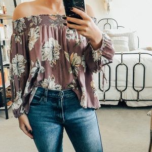 Off the shoulder floral print blouse